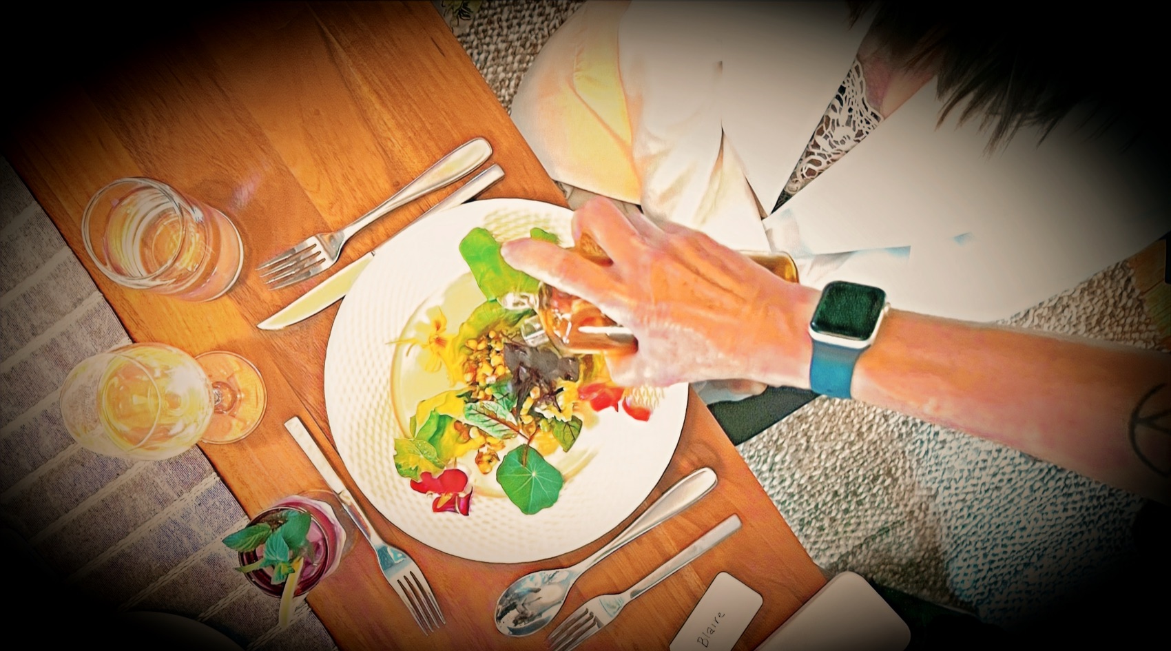 A dinner table set by Chef Dawn